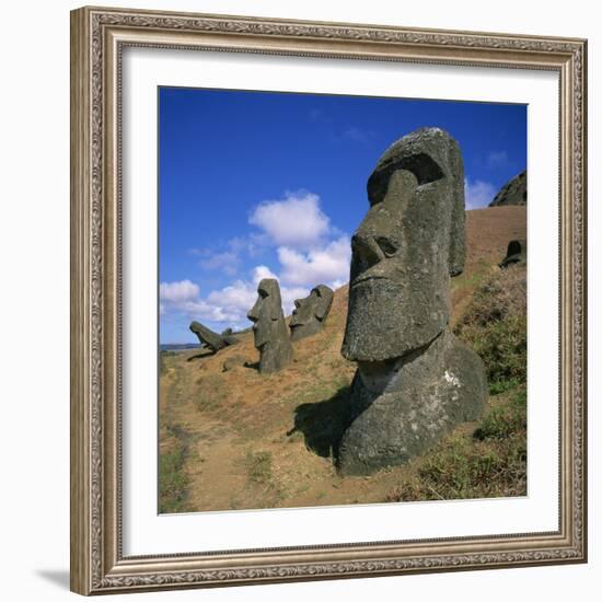 Moai Statues Carved from Crater Walls, Easter Island, Chile-Geoff Renner-Framed Photographic Print