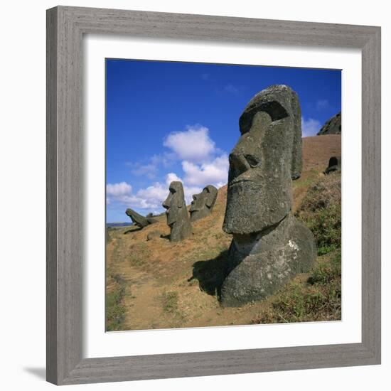 Moai Statues Carved from Crater Walls, Easter Island, Chile-Geoff Renner-Framed Photographic Print