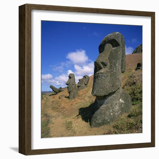 Moai Statues Carved from Crater Walls, Easter Island, Chile-Geoff Renner-Framed Photographic Print