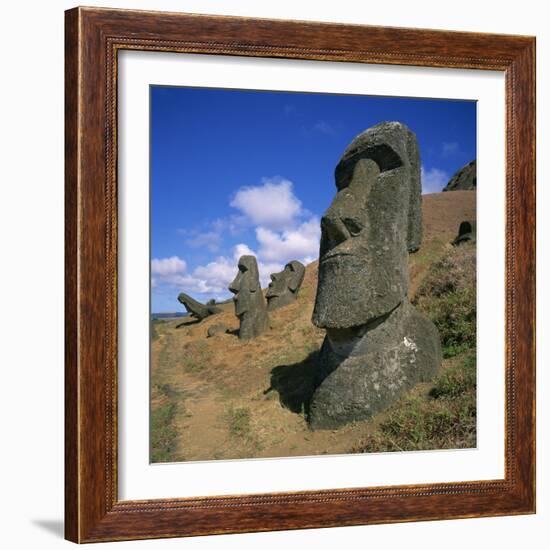 Moai Statues Carved from Crater Walls, Easter Island, Chile-Geoff Renner-Framed Photographic Print