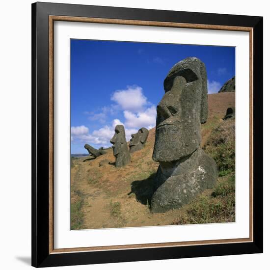 Moai Statues Carved from Crater Walls, Easter Island, Chile-Geoff Renner-Framed Photographic Print