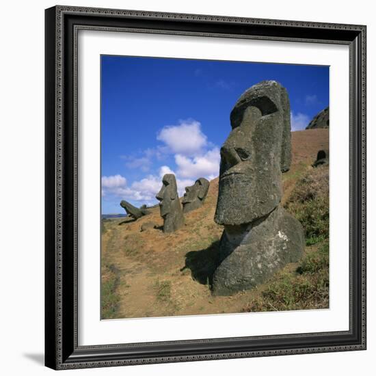 Moai Statues Carved from Crater Walls, Easter Island, Chile-Geoff Renner-Framed Photographic Print