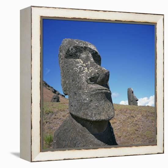 Moai Statues Carved from Crater Walls, Easter Island, Chile-Geoff Renner-Framed Premier Image Canvas