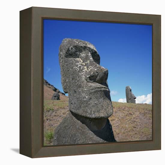 Moai Statues Carved from Crater Walls, Easter Island, Chile-Geoff Renner-Framed Premier Image Canvas