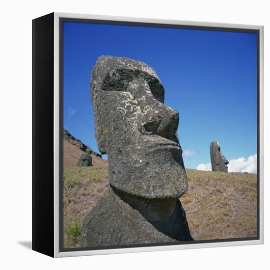 Moai Statues Carved from Crater Walls, Easter Island, Chile-Geoff Renner-Framed Premier Image Canvas