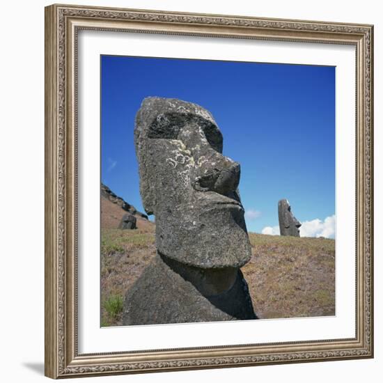 Moai Statues Carved from Crater Walls, Easter Island, Chile-Geoff Renner-Framed Photographic Print