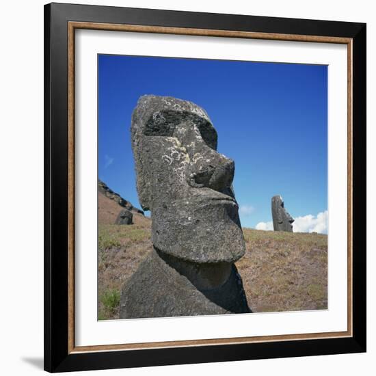 Moai Statues Carved from Crater Walls, Easter Island, Chile-Geoff Renner-Framed Photographic Print