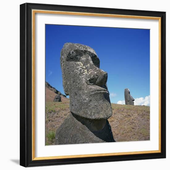 Moai Statues Carved from Crater Walls, Easter Island, Chile-Geoff Renner-Framed Photographic Print