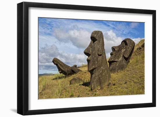 Moai Stone Statue Heads, At The Rapa Nui Quarry, Base Of Rano Raraku Volcano. Easter Island, Chile-Karine Aigner-Framed Photographic Print