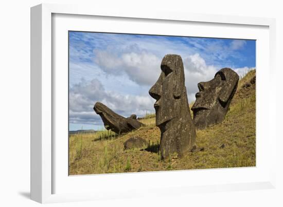 Moai Stone Statue Heads, At The Rapa Nui Quarry, Base Of Rano Raraku Volcano. Easter Island, Chile-Karine Aigner-Framed Photographic Print