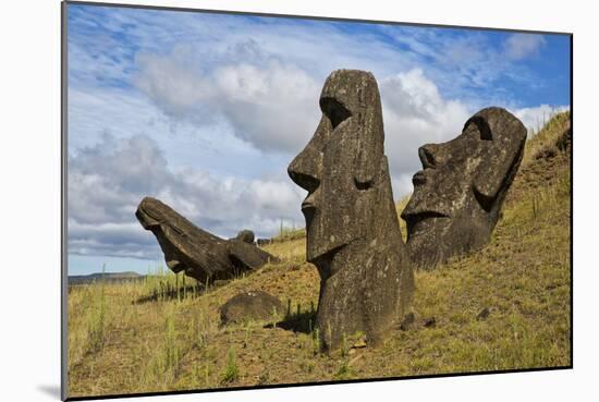 Moai Stone Statue Heads, At The Rapa Nui Quarry, Base Of Rano Raraku Volcano. Easter Island, Chile-Karine Aigner-Mounted Photographic Print