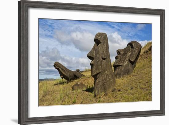 Moai Stone Statue Heads, At The Rapa Nui Quarry, Base Of Rano Raraku Volcano. Easter Island, Chile-Karine Aigner-Framed Photographic Print