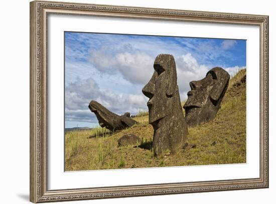 Moai Stone Statue Heads, At The Rapa Nui Quarry, Base Of Rano Raraku Volcano. Easter Island, Chile-Karine Aigner-Framed Photographic Print