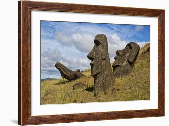 Moai Stone Statue Heads, At The Rapa Nui Quarry, Base Of Rano Raraku Volcano. Easter Island, Chile-Karine Aigner-Framed Photographic Print