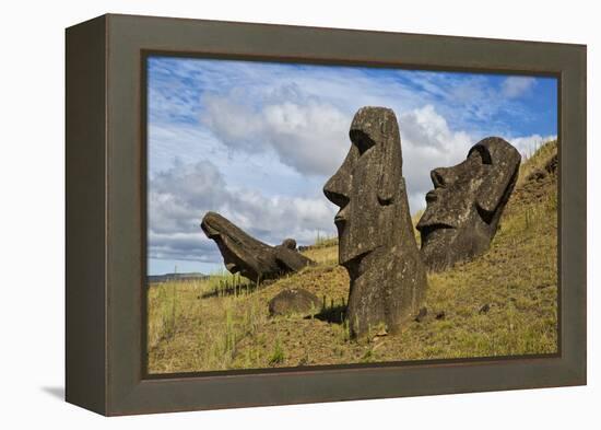 Moai Stone Statue Heads, At The Rapa Nui Quarry, Base Of Rano Raraku Volcano. Easter Island, Chile-Karine Aigner-Framed Premier Image Canvas