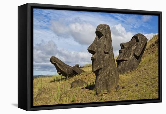 Moai Stone Statue Heads, At The Rapa Nui Quarry, Base Of Rano Raraku Volcano. Easter Island, Chile-Karine Aigner-Framed Premier Image Canvas