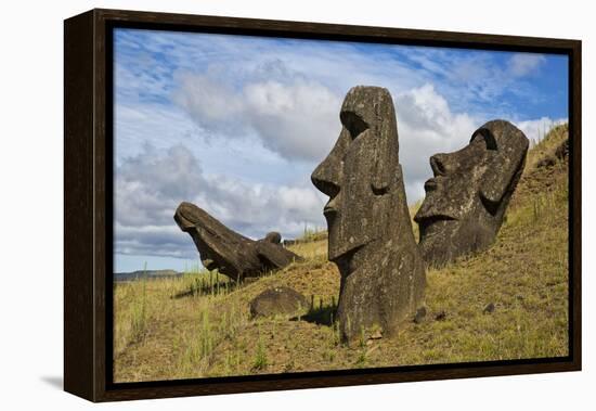 Moai Stone Statue Heads, At The Rapa Nui Quarry, Base Of Rano Raraku Volcano. Easter Island, Chile-Karine Aigner-Framed Premier Image Canvas