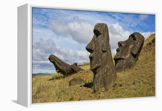 Moai Stone Statue Heads, At The Rapa Nui Quarry, Base Of Rano Raraku Volcano. Easter Island, Chile-Karine Aigner-Framed Premier Image Canvas