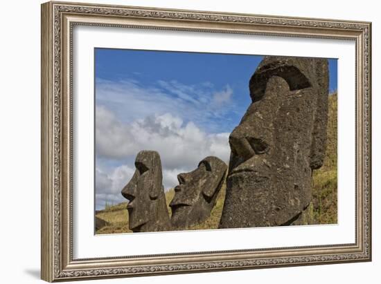 Moai Stone Statue Heads, At The Rapa Nui Quarry, Base Of Rano Raraku Volcano. Easter Island, Chile-Karine Aigner-Framed Photographic Print