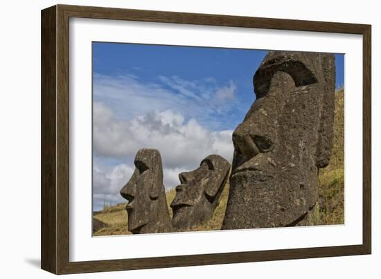 Moai Stone Statue Heads, At The Rapa Nui Quarry, Base Of Rano Raraku Volcano. Easter Island, Chile-Karine Aigner-Framed Photographic Print