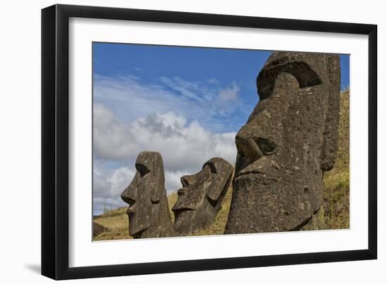 Moai Stone Statue Heads, At The Rapa Nui Quarry, Base Of Rano Raraku Volcano. Easter Island, Chile-Karine Aigner-Framed Photographic Print