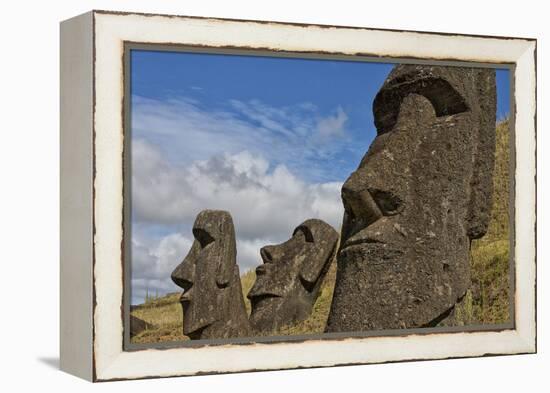 Moai Stone Statue Heads, At The Rapa Nui Quarry, Base Of Rano Raraku Volcano. Easter Island, Chile-Karine Aigner-Framed Premier Image Canvas