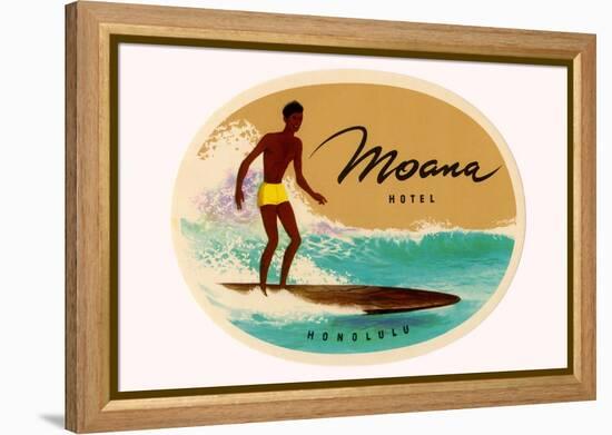 Moana Hotel Luggage Label-null-Framed Stretched Canvas