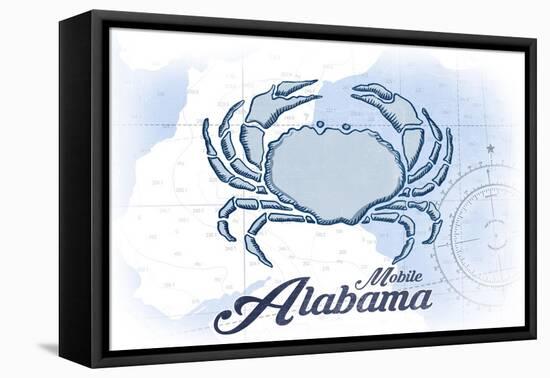 Mobile, Alabama - Crab - Blue - Coastal Icon-Lantern Press-Framed Stretched Canvas