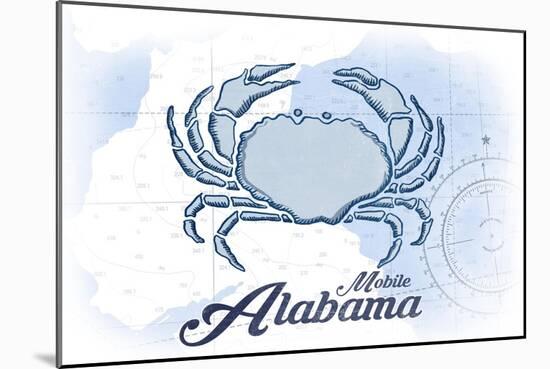 Mobile, Alabama - Crab - Blue - Coastal Icon-Lantern Press-Mounted Art Print