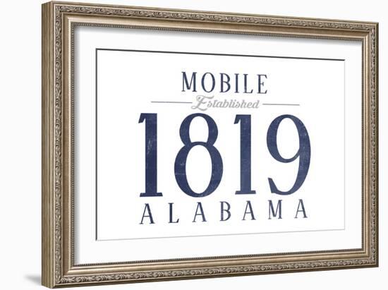 Mobile, Alabama - Established Date (Blue)-Lantern Press-Framed Art Print