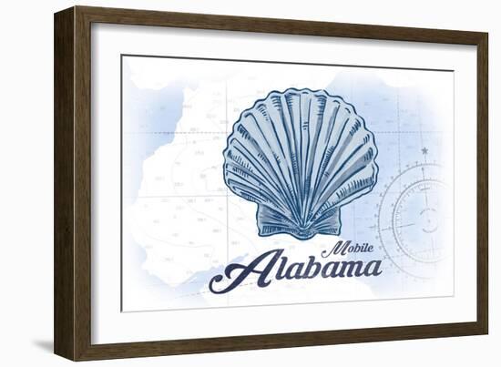 Mobile, Alabama - Scallop Shell - Blue - Coastal Icon-Lantern Press-Framed Premium Giclee Print
