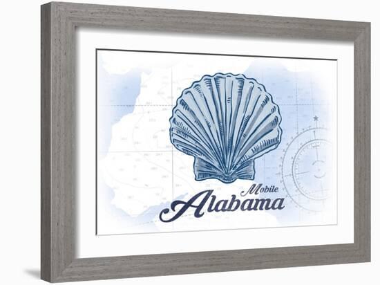 Mobile, Alabama - Scallop Shell - Blue - Coastal Icon-Lantern Press-Framed Art Print