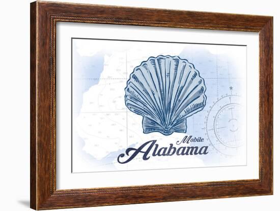 Mobile, Alabama - Scallop Shell - Blue - Coastal Icon-Lantern Press-Framed Art Print