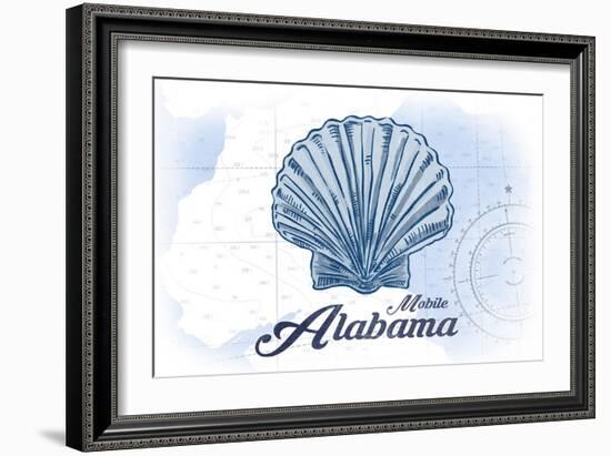 Mobile, Alabama - Scallop Shell - Blue - Coastal Icon-Lantern Press-Framed Art Print