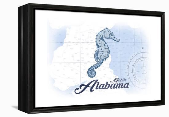 Mobile, Alabama - Seahorse - Blue - Coastal Icon-Lantern Press-Framed Stretched Canvas