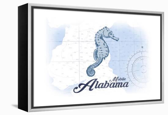 Mobile, Alabama - Seahorse - Blue - Coastal Icon-Lantern Press-Framed Stretched Canvas