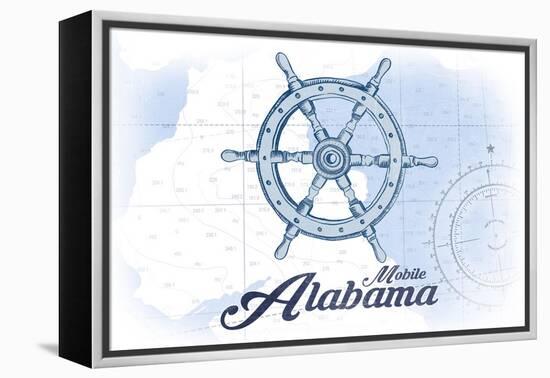 Mobile, Alabama - Ship Wheel - Blue - Coastal Icon-Lantern Press-Framed Stretched Canvas