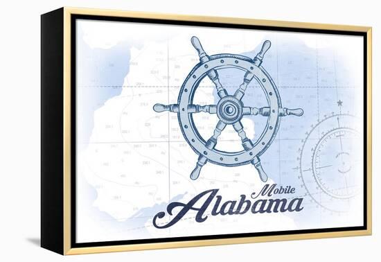 Mobile, Alabama - Ship Wheel - Blue - Coastal Icon-Lantern Press-Framed Stretched Canvas