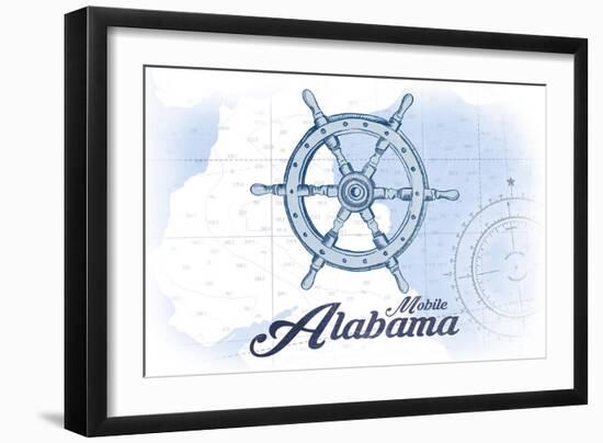 Mobile, Alabama - Ship Wheel - Blue - Coastal Icon-Lantern Press-Framed Art Print