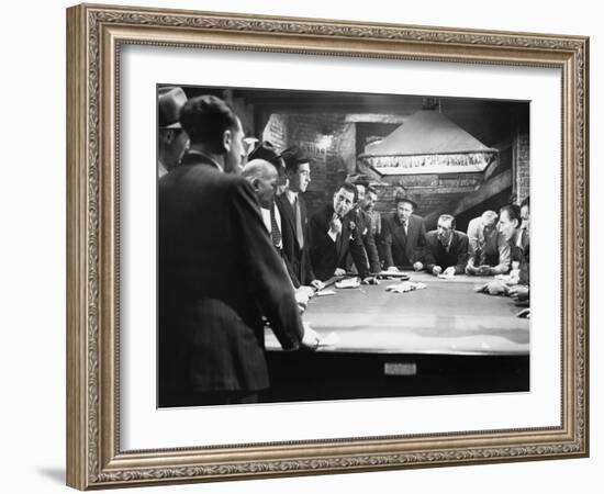 Mobsters Meeting around Pool Table-null-Framed Photo