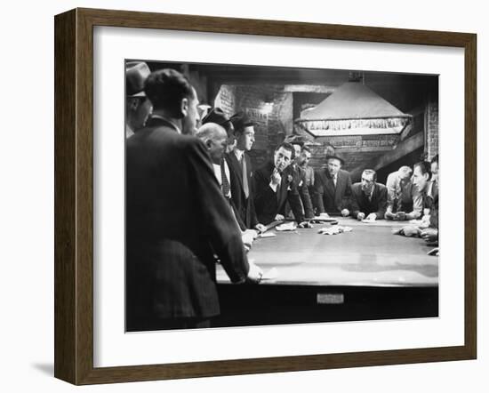 Mobsters Meeting around Pool Table-null-Framed Photo
