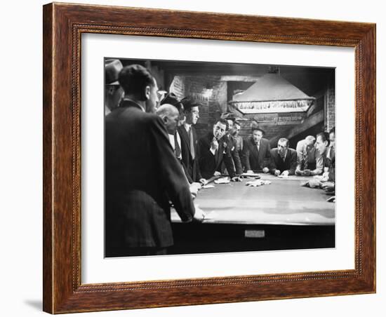 Mobsters Meeting around Pool Table-null-Framed Photo