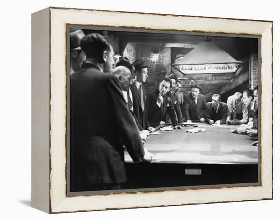 Mobsters Meeting around Pool Table-null-Framed Stretched Canvas