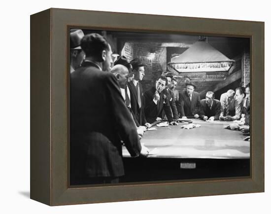 Mobsters Meeting around Pool Table-null-Framed Stretched Canvas