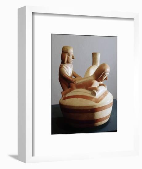 Mochica stirrup-spouted vessel depicting a copulating couple, north coast of Peru, 100-600-Werner Forman-Framed Photographic Print