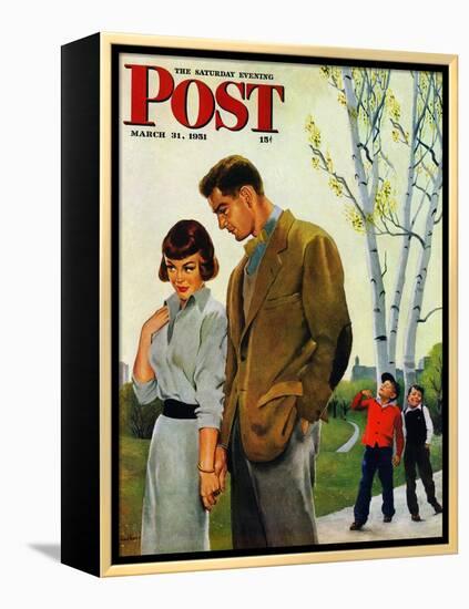 "Mocking Romance" Saturday Evening Post Cover, March 31, 1951-George Hughes-Framed Premier Image Canvas