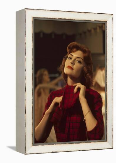 Model Barbara Cummings Changes During a Show of Fall Fashions, New York, New York, 1960-Walter Sanders-Framed Premier Image Canvas