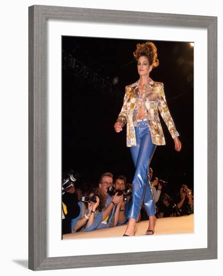 Model Cindy Crawford on Fashion Show Runway-null-Framed Premium Photographic Print