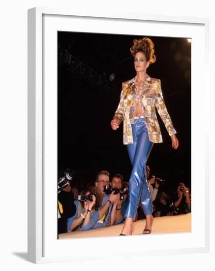 Model Cindy Crawford on Fashion Show Runway-null-Framed Premium Photographic Print