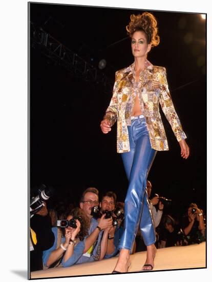 Model Cindy Crawford on Fashion Show Runway-null-Mounted Premium Photographic Print